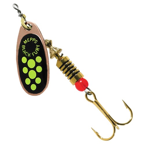 Sukriukė Mepps Black Fury size 2/4,5g Copper/Chartreuse Dots