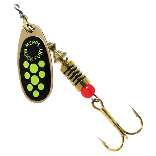 Sukriukė Mepps Black Fury size 3/6,5g Gold/Chartreuse Dots