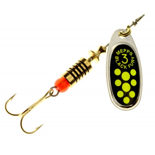 Sukriukė Mepps Black Fury size 3/6,5g Silver/Chartreuse Dots