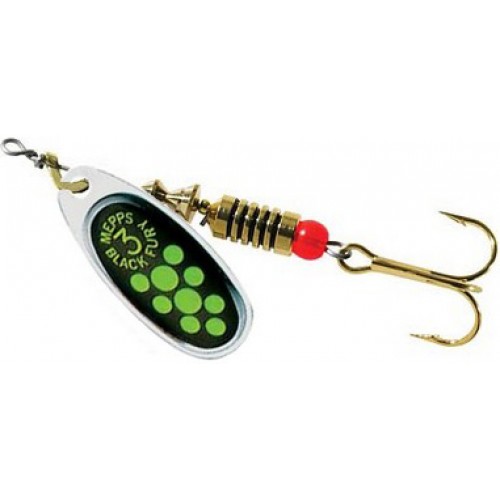 Sukriukė Mepps Black Fury size 4/8g Silver/Chartreuse Dots